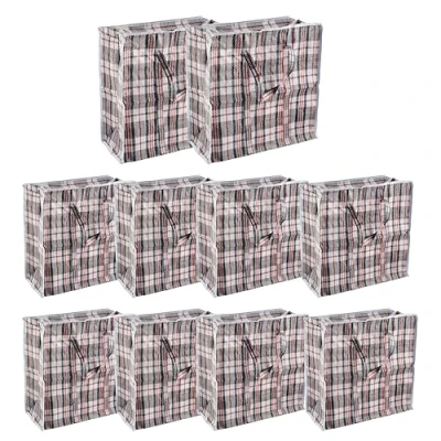 Image of HOMESHOPA Small Laundry Bags, 10 Pack Heavy Duty Strong Durable Storage Bags for Moving House, Shopping, Clothing, Reusable Checkered Bag with Zipper &amp; Handles, Waterproof Carrying Totes