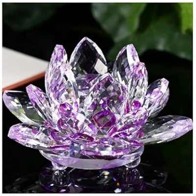 Image of Crystal Lotus Flower Solar Spin System Ornament, 10 cm Natural Stones and Minerals Feng Shui Sphere, Rose Collectible Floral Glass Ornaments for Home, Party, Wedding