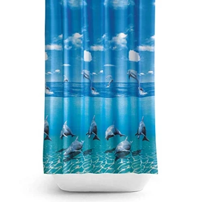 Image of Beautiful Dolphin shower curtain 100% polyester Waterproof hooks included (180CM x 200CM)