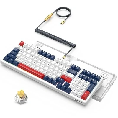 Image of ATTACK SHARK K98 Wired Hot swap Gaming Keyboard LIGHTSYNC RGB with Detachable Metal Coiled USB C Cable,Mechanical Customized Linear Yellow Switch,Programmable Driver,100 keys for Mac/Win（Blue）