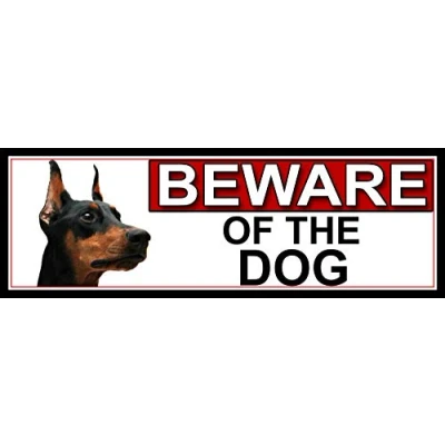 Image of SHAWPRINT Doberman Pinscher BEWARE OF THE DOG METAL GATE SIGN 266mm x 87m. (519H2)