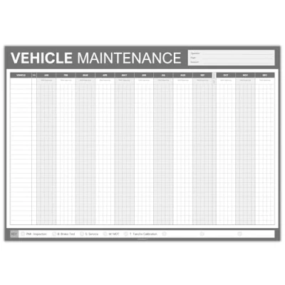 Image of A1 HGV PSV MOT Vehicle Maintenance Wall Planner 12 Month Un Dated Fleet Service Schedule Minimalist Design Thick Quality Paper Folded