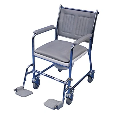 Image of Aidapt Wheeled Mobile Commode Over Toilet Chair with Padded Back, Drop Down Arm Supports, Locking Castors, Large Removable Bucket and Swing Up Foot Rests Flat Packed Aid