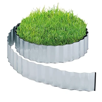 Image of Relaxdays Garden Edging, Lawn Border, 15 m Length, 16 cm Height, Galvanised, Flexible, Metal, Silver Colour, Iron