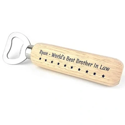 Image of Personalised Brother in Law Gift Wooden Bottle Opener Funny for Him Keepsake
