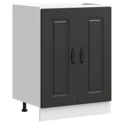 Image of vidaXL Kalmar Sink Base Cabinet Black Engineered Wood, 60x46x81.5 cm, Ample Storage &amp; Adjustable Feet for Modern Kitchens