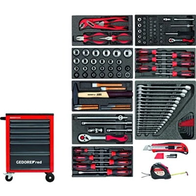 Image of EUROKRAFTpro Mechanic Workshop Trolley Fully Equipped 6 Drawers 119 Parts Red/black HxWxD 910 x 628 418mm