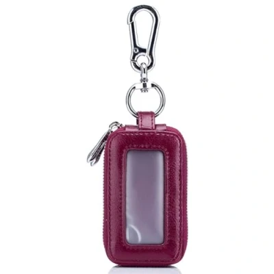 Image of iSuperb Leather Key case Keychain Wallet Holder Double Layer with Zipper for Men Women 9.5x3.5x5cm (Purple)