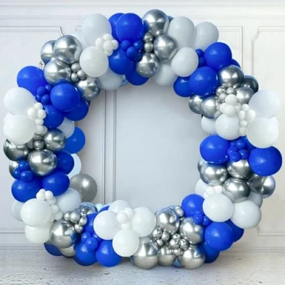Image of Blue Balloon Arch Kit 137pcs And Silver Garland with Metallic Balloons, Navy Bluey Balloons Decorations for Birthday Party Christening Wedding Engagement Anniversary Baby Shower