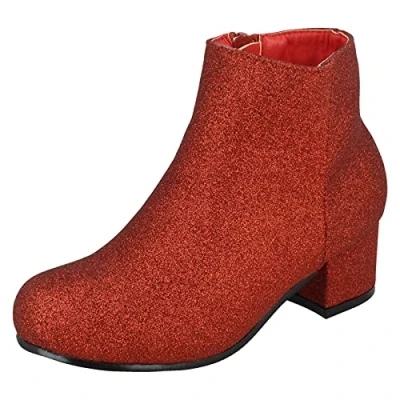 Image of Spot On Girls Heeled Ankle Boots Red Glitter Textile UK Size 3 EU 35 US 4