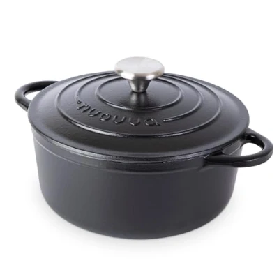 Image of Cast Iron Dutch Oven with Lid Non Stick Ovenproof Enamelled Casserole Pot Sturdy Cookware Black, 3.1 Quart, 22cm by Nuovva
