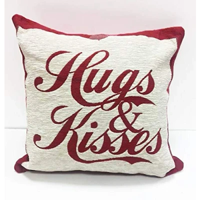 Image of Rapport Hugs and Kisses Chenille Cushion Cover, Red, 45x45cms