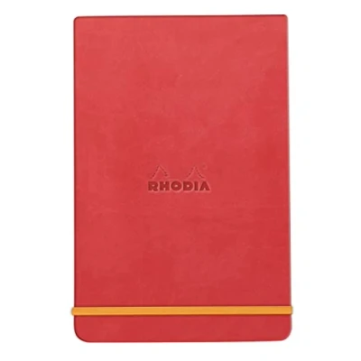 Image of RHODIA 194367C Hard Notebook Webnotepad Coral A6 Lined 192 Detachable Pages Ivory Clairefontaine Paper 90 g/m Bookmark, Elastic Closure Faux Leather Cover Rhodiarama