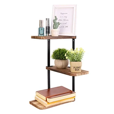 Image of Medla UNHO Corner Shelf Wall Mounted, 3 Tier Rustic Floating Wood Shelving Units for Kitchen Living Room Bathroom 13x25.9x43.7CM