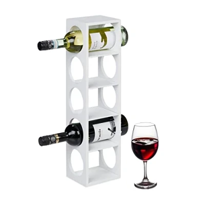 Image of Relaxdays Wine Rack for 5, Bamboo, HWD: 53 x 14 12 cm, Home, Kitchen &amp; Bar, Free Standing Bottle Holder, White