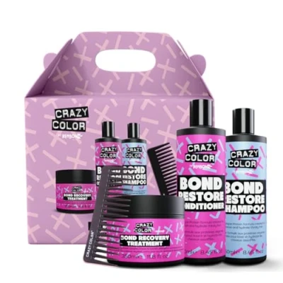 Image of Crazy Color Bond Builder Kit Treatment, Shampoo &amp; Conditioner Trio Gift Set for Dry Damaged, Bleached, Coloured, Broken, Curly or Frizzy Hair. Vegan Sulphate Free.