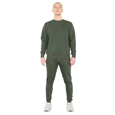Image of Mens Tracksuit Set Full Fleece Crewneck Sweatshirt Jumper Joggers Jogging Bottoms (UK, Alpha, L, Regular, Khaki)