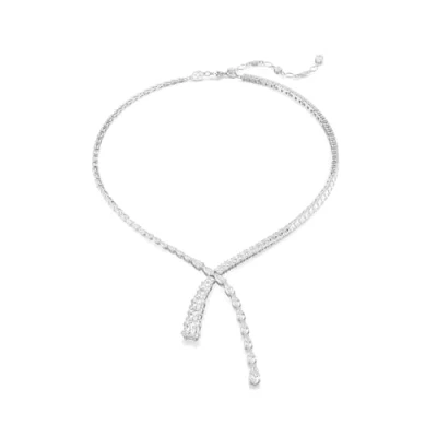 Image of Swarovski Matrix Y necklace, Mixed cuts, White, Rhodium plated