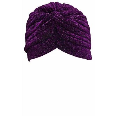 Image of Shimmer Stretch Turban Cap Beanie Headband Hair Accessory Wrap Hat Hijab Plain Glitter Chemo (Purple)