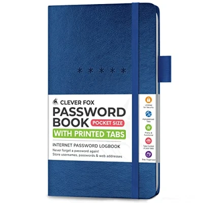 Image of Clever Fox Password Book Pocket Small Internet Address &amp; Journal Organizer Computer Website Log In Keeper Notebook (Mystic Blue)