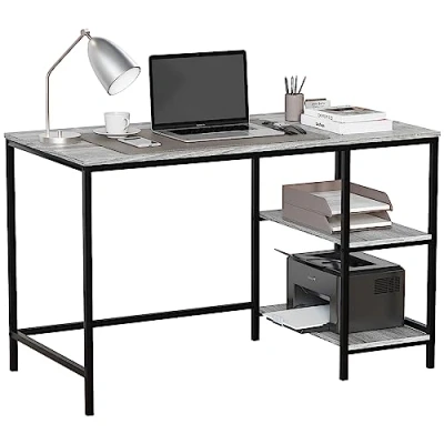 Image of Vida Designs Brooklyn Desk 2 Shelves Computer PC Laptop Table Shelf Shelving Home Office Storage Industrial Furniture (Grey)