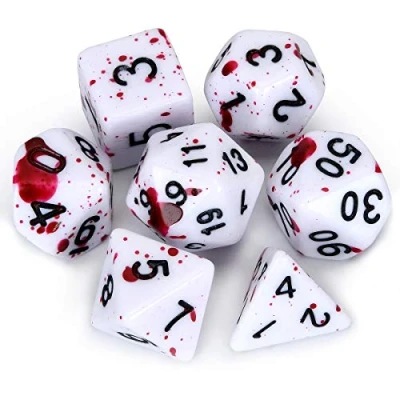 Image of FLASHOWL D&amp;D Dice Set with Irregular Spray Bloody Red Dots Polyhedral Role Playing Gaming D20 Dungeons and Dragons of 7 (Fuchsia)