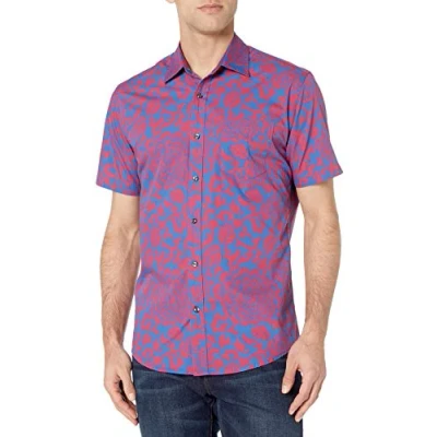 Image of Amazon Essentials Men&#039;s Regular Fit Short Sleeve Poplin Shirt, Blue Floral, L