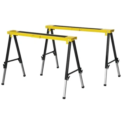 Image of DURHAND 2PCS Saw Horse Twin Pack Folding Workbench Adjustable Metal Trestle Stands with Non Slip EVA Surface for Sawing Work Max Load 100kg