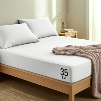 Image of Utopia Bedding Fitted Sheet Emperor, White Deep Pocket 14 inch (35 cm) Easy Care Soft Brushed Polyester Microfibre Fabric Shrinkage and Fade Resistant Bottom