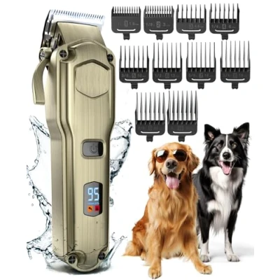 Image of oneisall Dog Clippers for Grooming Thick Heavy Coats/Low Noise Rechargeable Cordless Pet Shaver with Stainless Steel Blade/Waterproof Dogs Pets and Animals (Gold)