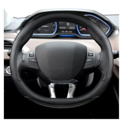Image of Auto Steering Wheel Cover For Peugeot 208 2012 2018 308 2014 2021 2008 2013 Car Carbon Fibre Leather Covers(Black)