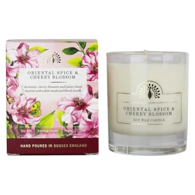 Image of The English Soap Company Signature Scented Candle, Hand Poured Soy Wax Candle with 35 Hour Burn Time, Oriental Spice and Cherry Blossom 170mls