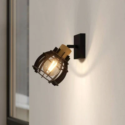 Image of EGLO Stillington 1 wall light steel with wooden detail