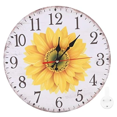 Image of Wall Clock,30cm Elegant Style Bright Color Sunflower Pattern Hanging Clock for Home Office Living Room Decoration