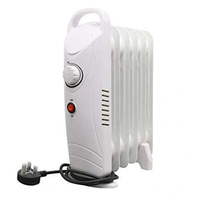 Image of NRG 6 Fin Mini Oil Filled Radiator 800W Portable Electric Heater Adjustable Thermostat White