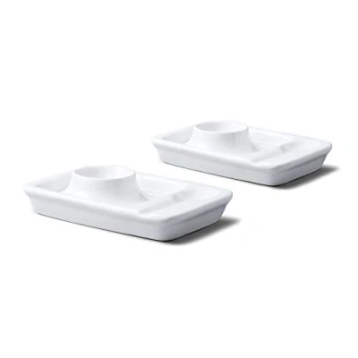 Image of WM Bartleet &amp; Sons 1750 TSET93 Traditional Porcelain Set of 2 Egg Cup Plates with Spoon Rests White