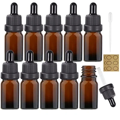 Image of 10Pcs, 10ML Amber Glass Dropper Bottle Alledomain Empty Bottles with Pipettes, Refillable Small Sample for Essential oil Blends/Perfumes/Aromatherapy/Chemical Liquid
