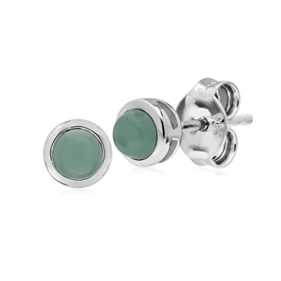 Image of Gemondo Jade Earring, Sterling Silver Simple Bezel Round Stud Earrings