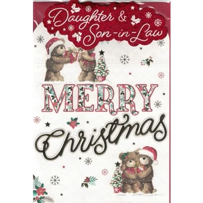 Image of DAUGHTER AND SON IN LAW CHRISTMAS CARD. TRADITIONAL XMAS DESIGN 9 X 6 INCHES