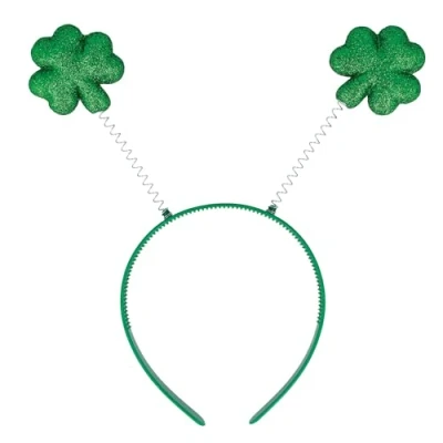 Image of Lizzy 1 x Irish Headband St Patricks Day Shamrock Head Boppers Hats Clover Green Fancy dress Accessories Costume Favors for Women Girls (Glitter Leaf Headboppers)