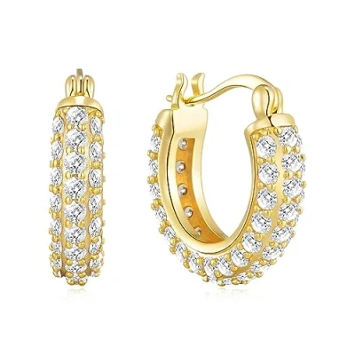 Image of Philip Jones Gold Plated 20mm Pave Hoop Earrings Created with Zircondia® Crystals