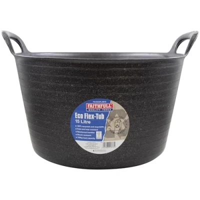 Image of Faithfull Eco Flex Tub, Multi Purpose, Durable &amp; Sustainable Flexible Bucket with Reinforced Handles 15 Litre (3gl), Black