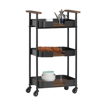 Image of Sobuy 3 Tiers Kitchen Trolley Serving with 2 Handles,SVW23 SCH