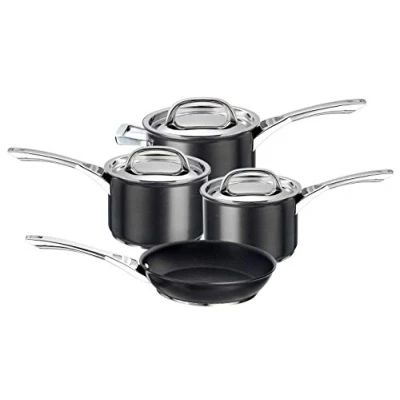 Image of Circulon Infinite Induction Hob Pan Set of 4 Non Stick Pots and Pans Sets with Stainless Steel Lids &amp; Handles, Premium Dishwasher Safe Cookware, Black