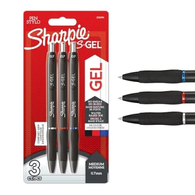 Image of Sharpie S Gel Pens Medium Point (0.7mm) Black, Red &amp; Blue Ink 3 Count