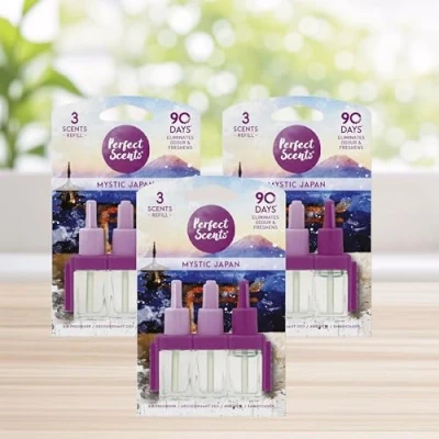 Image of 3 x Perfect Scents Mystic Japan Plug In Refill Oil For Scent Air fresheners Home Freshener