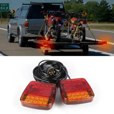 Image of Yinaolan 12V Magnetic LED Trailer Lights Kit, 2Pcs Waterproof Rear Tail Brake Turn Signal Lamp Set With 7.5 m Cable and 7 Pin Plug for Caravan Tractor Truck Van Lorry