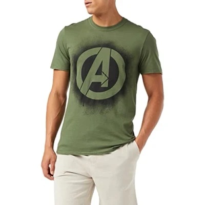 Image of Marvel Men&#039;s Stencil Logo T Shirt, Military Green, X Large