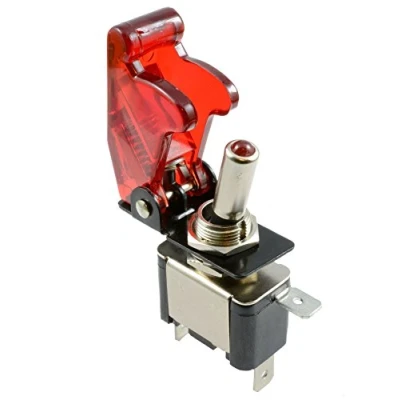 Image of Red illuminated LED Toggle Switch With Missile Style Flick Cover Car Dash 12V