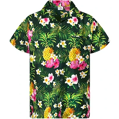 Image of King Kameha Funky Hawaiian Shirt Kids Boys, Shortsleeve, Print Pineapple Flowers, Petrolgreen, 8